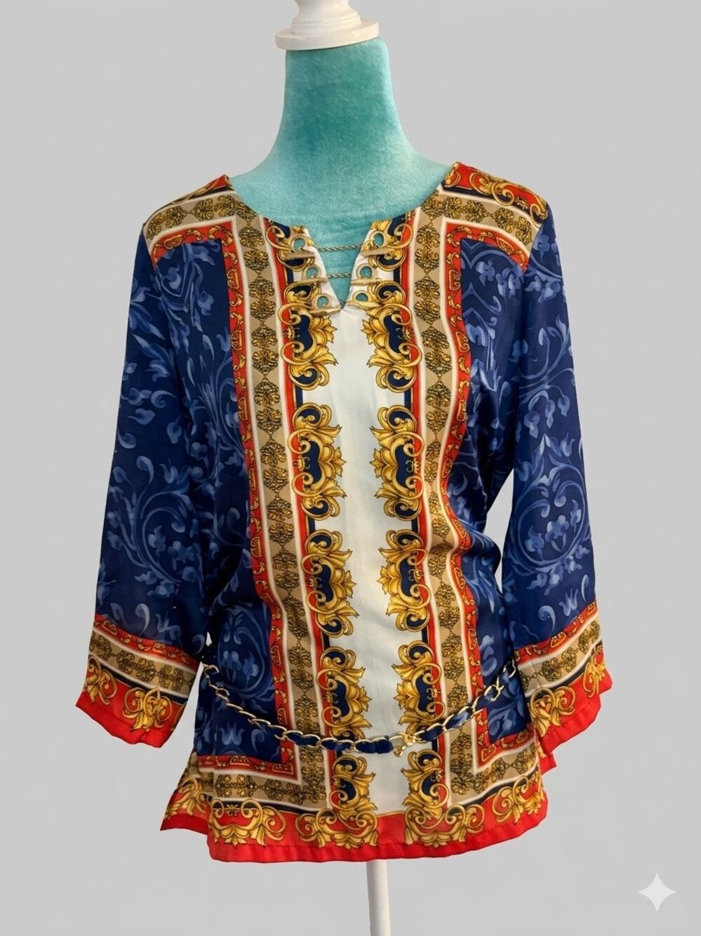 CACHE Baroque Chain Print Tunic Dress Mob Wife Regal Medusa y2k fancy lux club